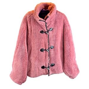 Free People Junie Oversized Faux Teddy Fur Toggle Jacket Chunky Cozy Pink Small